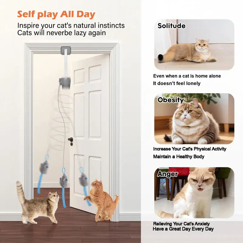 Electric Cat Teaser,  Door-Mounted Interactive Cat Toy— Two Fun Exercise Modes