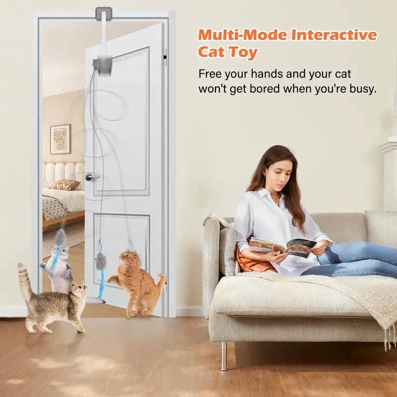Electric Cat Teaser,  Door-Mounted Interactive Cat Toy— Two Fun Exercise Modes